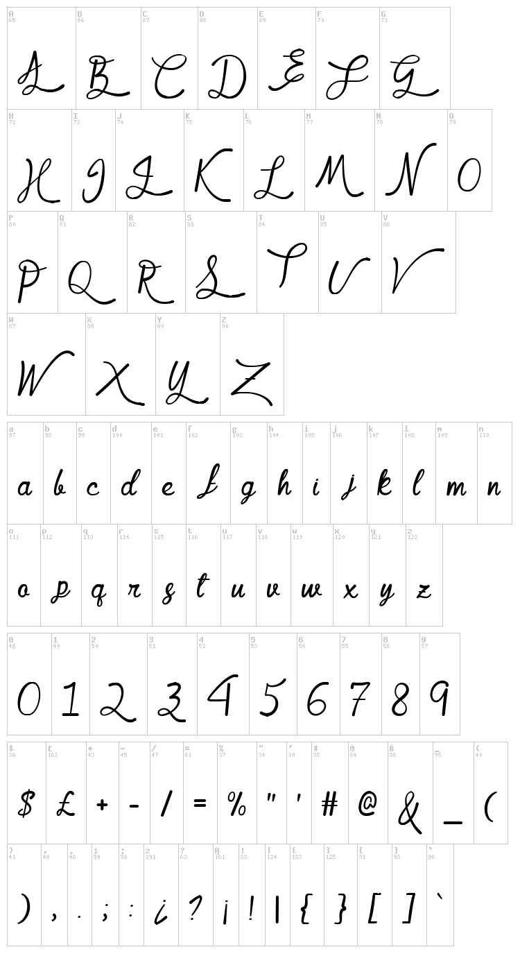 Mf Queen Leela font map
